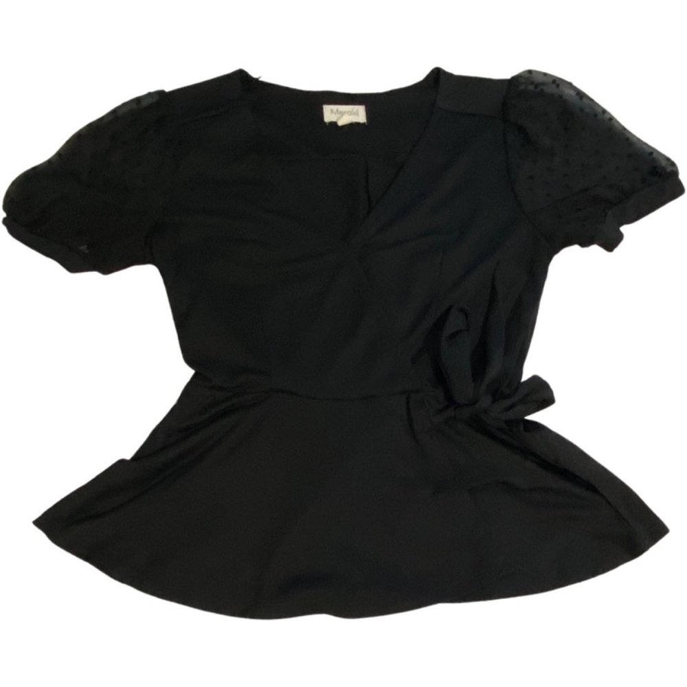 Meraki Women's Black Blouse With Sheer Arm Sleeves Size Medium